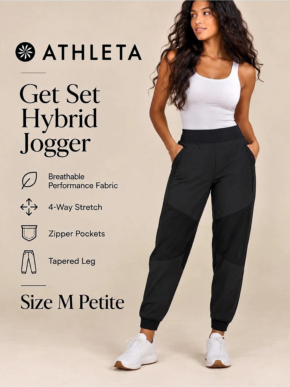 Athleta Get Set Hybrid Jogger Black Medium Petite